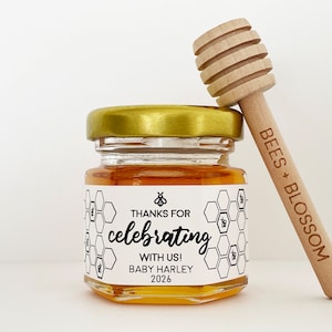 2oz Honey Jar Favors w/ Color Labels | Honey Baby Shower Favors, Honey Wedding Favors, Honey Bridal Shower Favors, Honey Jars, Party Favors