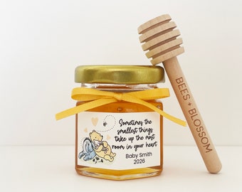Charming Winnie the Pooh Honey Jar Party Favors | Smallest Things (Hearts) | Baby Shower, Birthday, Wedding, Bridal Shower Honey Jars