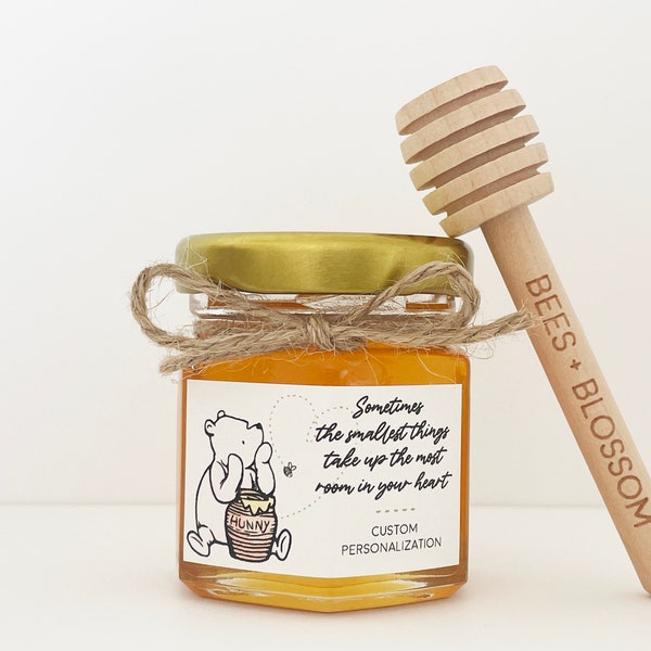 2oz Winnie the Pooh Inspired Honey Jar Favors | Pooh Baby Shower Honey Jar Favors, Birthday, Wedding Favors, Bridal Shower Favors