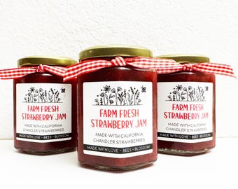 Award-Winning Seasonal Farm Fresh Strawberry Jam - Wedding Favors, Bridal Shower Favors, Baby Shower Favors, Berry Birthday Party