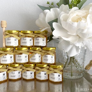 2oz Custom Premium Honey Jar Favors with Wildflower Honey | Wedding Favors, Party Favors, Bridal Shower Favors, Baby Shower Favors, Birthday