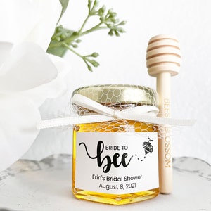 2oz Custom Elegant Honey Jar Party Favors w/ Optional Mesh | Honey Wedding Favors, Honey Bridal Shower Favors, Honey Baby Shower Favors