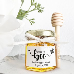 2oz Custom Elegant Honey Jar Party Favors w/ Optional Mesh Honey Wedding Favors, Honey Bridal Shower Favors, Honey Baby Shower Favors 2. Bride to Bee