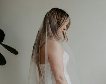 Soft MINIMAL Veil Classic Single Tier Simple Raw Edge Bridal Minimalist Wedding Barely There Cathedral, Chapel, Fingertip, Waltz