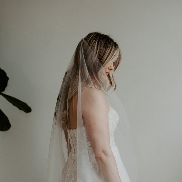 Soft MINIMAL Veil Classic Single Tier Simple Raw Edge Bridal Minimalist Wedding Barely There Cathedral, Chapel, Fingertip, Waltz