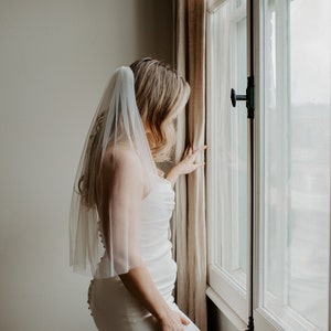 BEST PRICE! Soft ELBOW Length Wedding Veil with Plain Raw Cut Simple Edge 1T / 1 Layer Bridal Veil 28&quot; - White, Ivory, Light Ivory, Black