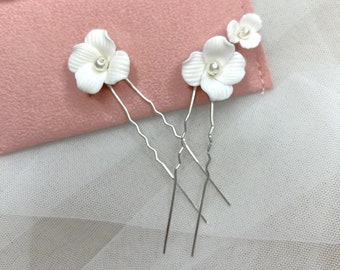 2 fermagli per capelli con perle di fiori fatti a mano, pezzo di capelli in filo di nozze d'argento, fermagli per capelli da sposa, forcine per capelli