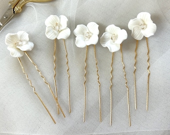 5 Handmade Flower Hair Pins, Gold Wedding Wire Hair Piece, Bridal Hair Pins, Hairpins