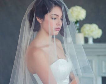 Soft DROP Veil HIP (36") Length Wedding Veil with Plain Simple Raw Cut Edge w/ Hat Pin - Available in White, Light Ivory, Ivory, Black