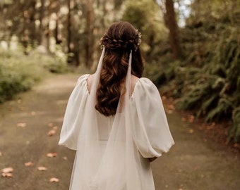 Soft Drape Cathedral Wedding Veil, Chapel, Floor, Bridal, Wedding Veils, Simple, Boho, Bohemian Veil, White, Light Ivory, Ivory, Black