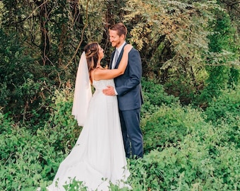 Velo da sposa morbido a due strati con punta delle dita, velo da sposa con bordo tagliato a vivo semplice e morbido, 2 strati, 2 strati, 2T - Bianco, Avorio chiaro, Avorio, Nero