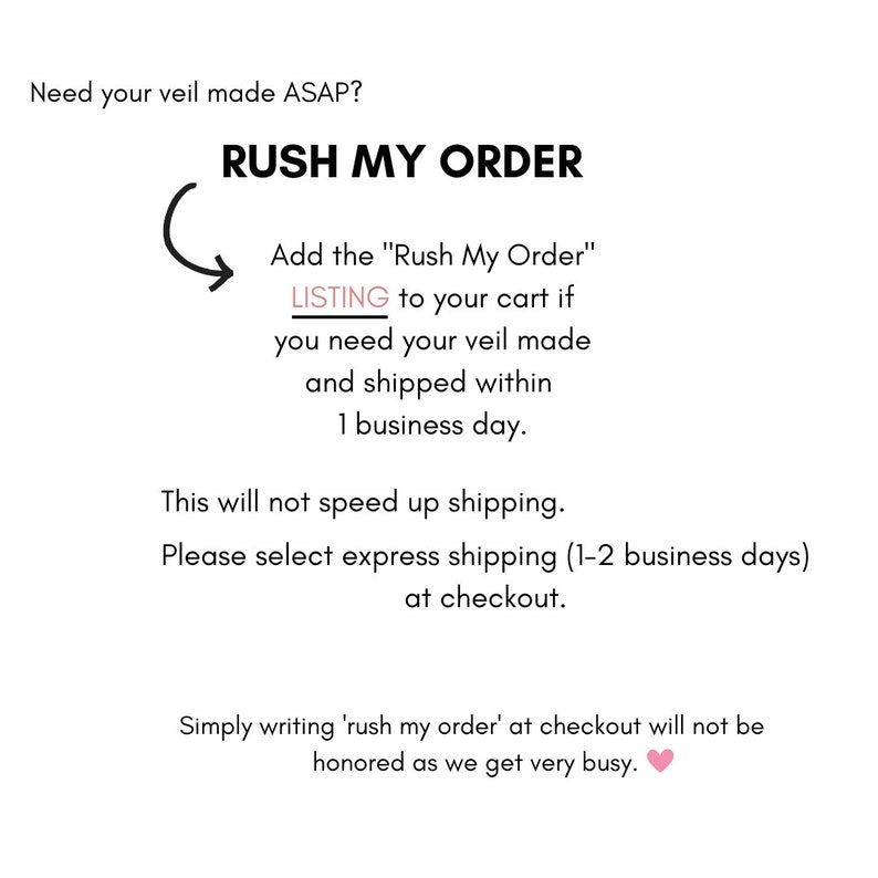 RUSH MY ORDER Add to Your Cart if You Need Your Veil //Made// Within 1 Business Day image 2