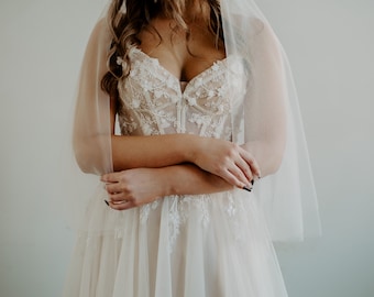 Velo da sposa morbido a due strati con punta delle dita, velo da sposa con bordo tagliato a vivo semplice e morbido, 2 strati, 2 strati - Bianco, Avorio chiaro, Avorio