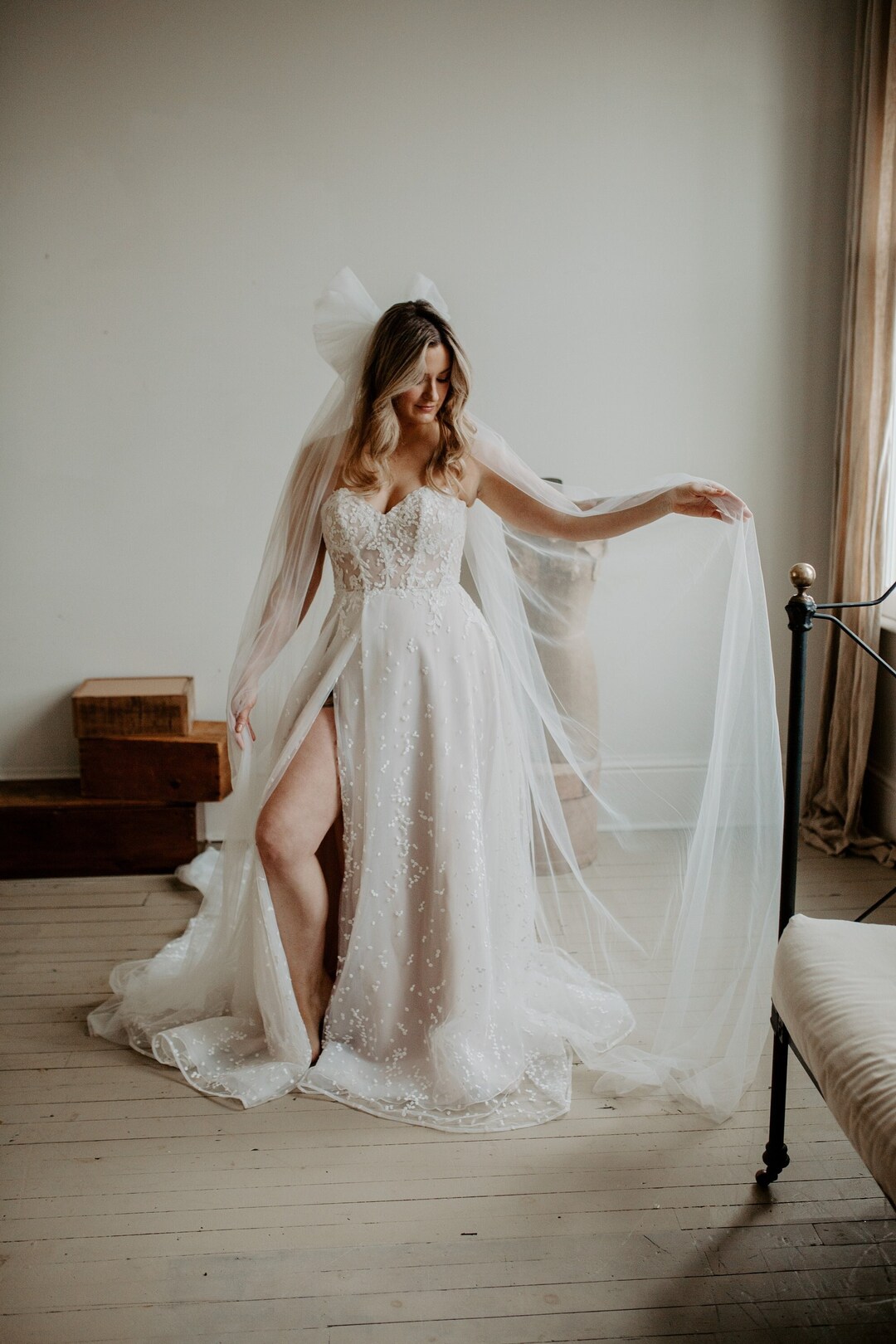 Soft Bow Chapel Veil Angel Wings Wedding Bridal Veil Plain
