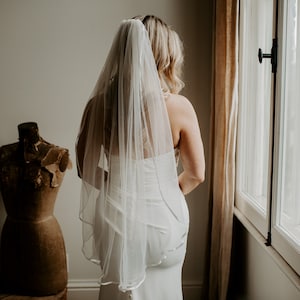 Soft Satin Trim Wedding Veil Single Tier 1T Edge Bridal Veil, Fingertip, Knee, Cathedral, Waltz, Floor - Available in White & Light Ivory