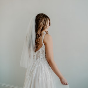 Soft WAIST Length Wedding Veil with Plain Raw Edge, 1T, Single Bridal Veil, 1 Layer, 1 Tier 30&quot; Long - White, Light Ivory, Ivory, Black