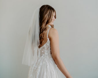 Soft WAIST Length Wedding Veil with Plain Raw Edge, 1T, Single Bridal Veil, 1 Layer, 1 Tier 30" Long - White, Light Ivory, Ivory, Black