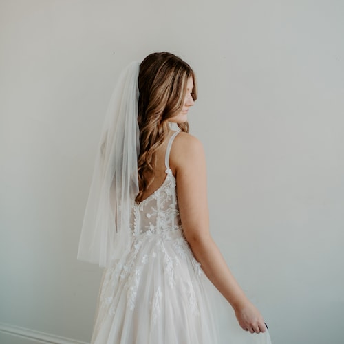 Soft WAIST Length Wedding Veil With Plain Raw Edge, 1T, Single