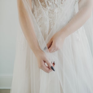 Soft MINIMAL CHAPEL Veil 85 Long Classic Single Tier Simple Raw Edge Bridal Minimalist Wedding Barely There White, Ivory, Light Ivory image 4