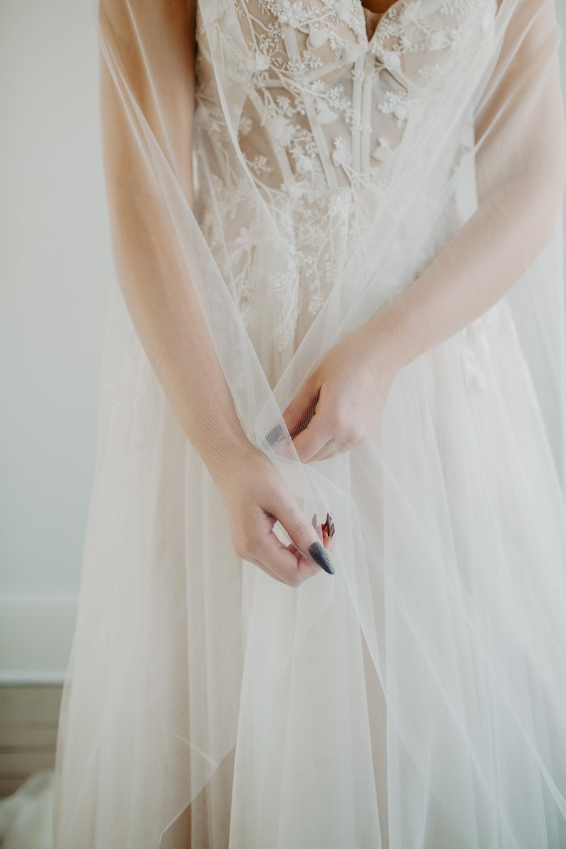 Soft MINIMAL CHAPEL Veil 85 Long Classic Single Tier Simple Raw Edge Bridal Minimalist Wedding Barely There White, Ivory, Light Ivory image 4