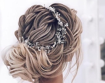 MEILLEUR PRIX! Vigne en cristal de perle de strass en argent faite à la main, coiffe de perle, vigne de mariée Boho, vigne nuptiale, pièce de cheveux de mariage, diadème