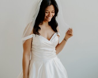 Soft Two Tier Elbow Length Wedding Bridal Veil With Satin  display picture 2