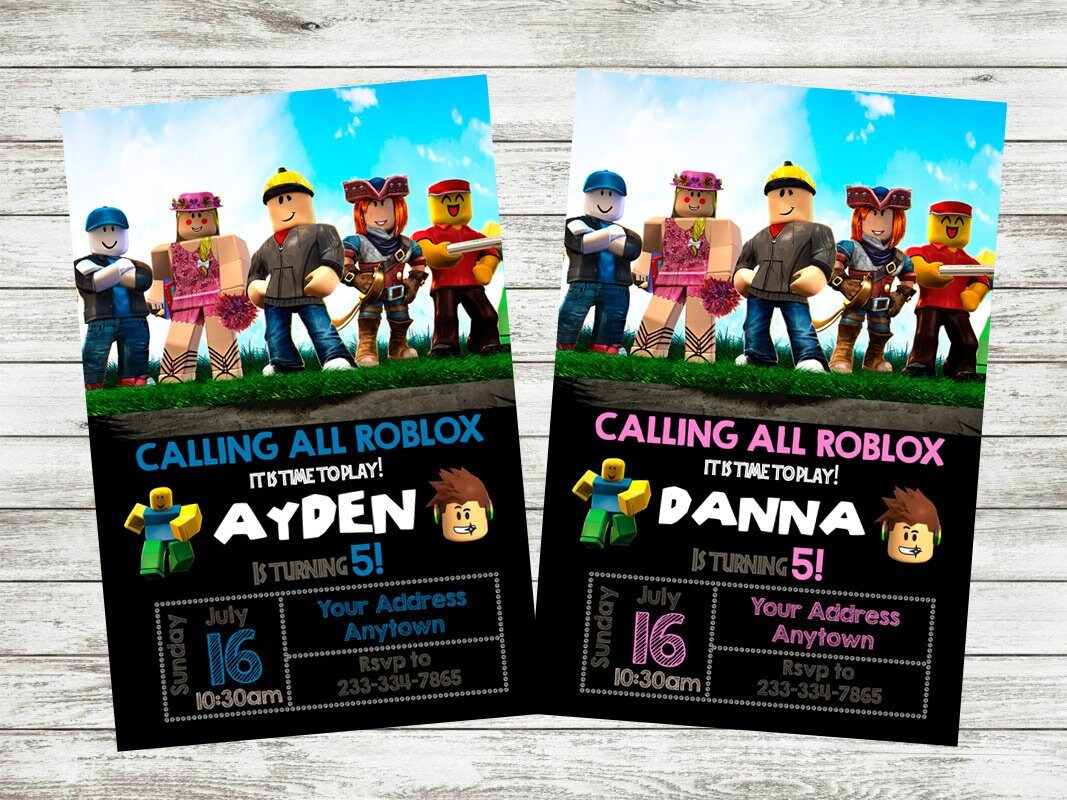 Roblox Invitation Girl Or Boy Roblox Birthday Party Etsy - roblox party invitations envelopes