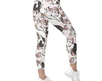 Yoga Pose Printed Leggings with Pockets