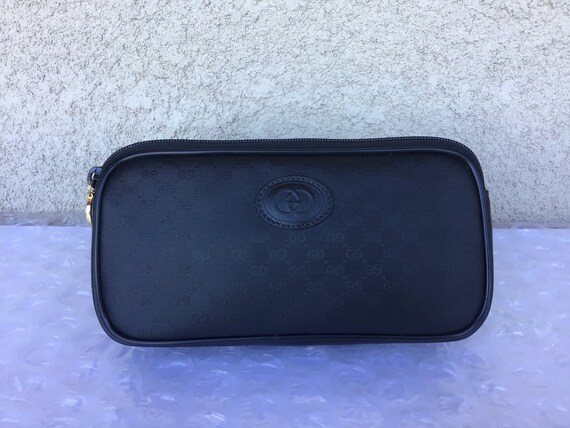 Vintage Gucci Black Micro GG Makeup Pouch or Clut… - image 1