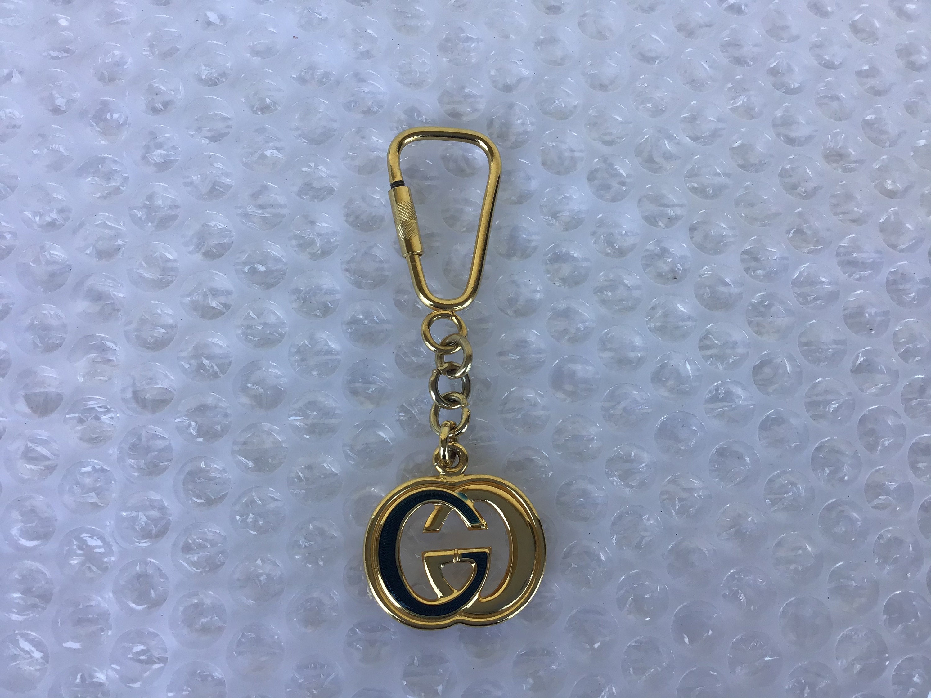 Vintage Gucci Gold Tone Enameled GG Keychains Unisex Good