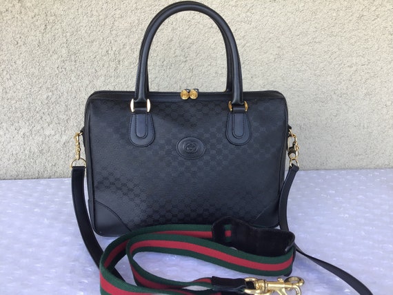 Vintage Old Gucci Shoulder Carry On Bag Black Can… - image 3
