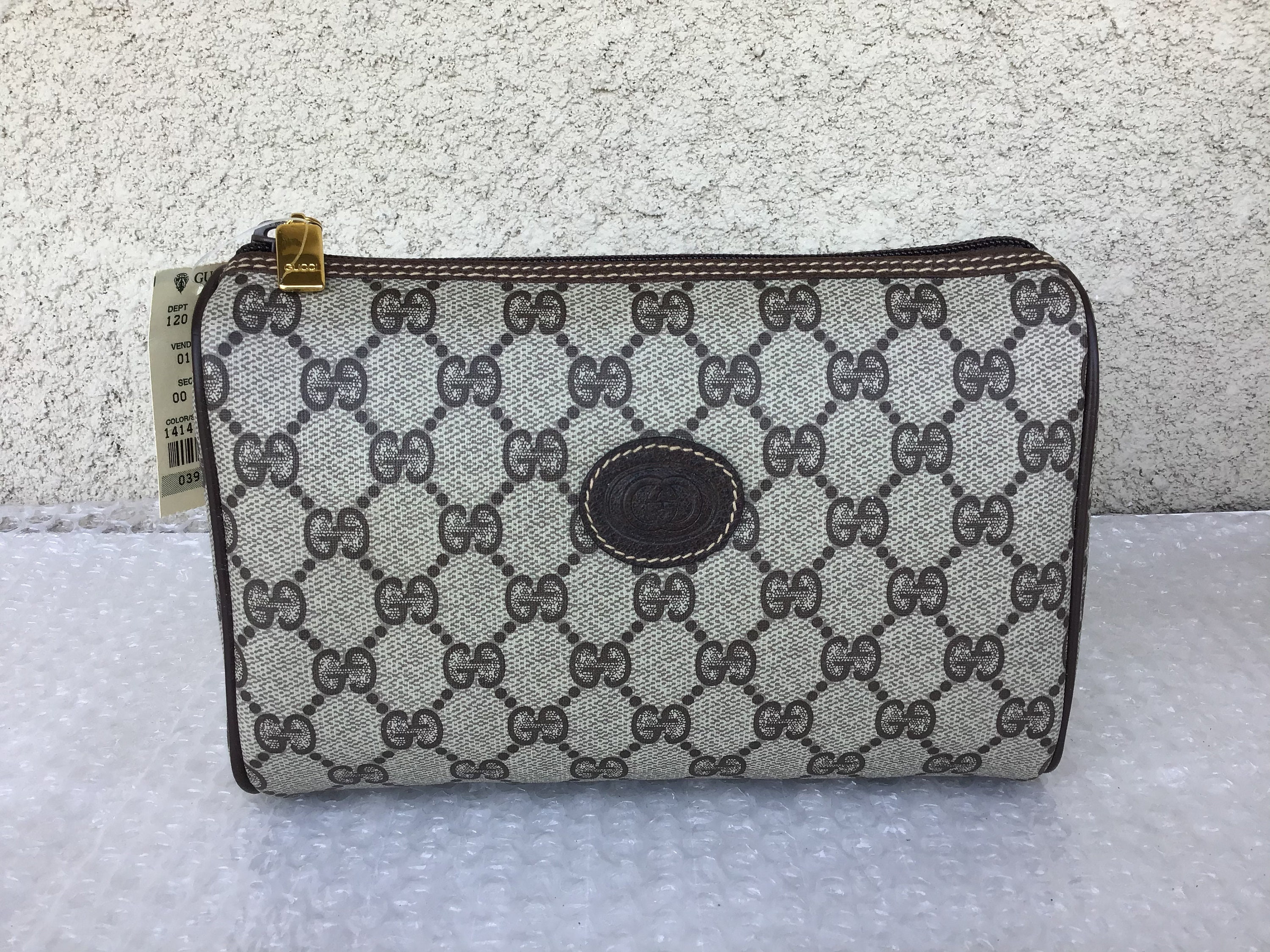 Vintage Gucci 1980's Makeup Bag Pouch Brown Canvas Mint Never Worn