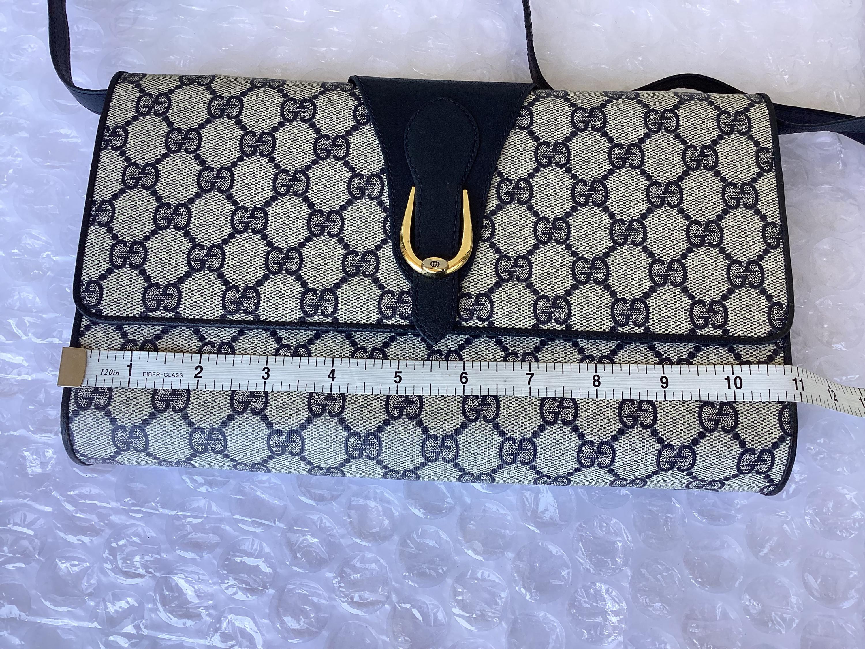 Vintage 1980's Gucci Shoulder Bag Blue Canvas Preowned Condition