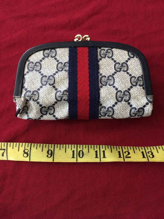 Vintage Gucci Mirrored Cosmetic Case Blue Canvas … - image 3