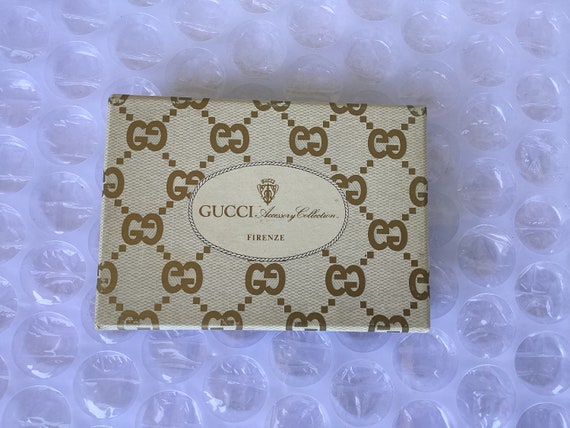 Vintage Old Gucci Money Clip Bifold Wallet Brown Canvas Great 