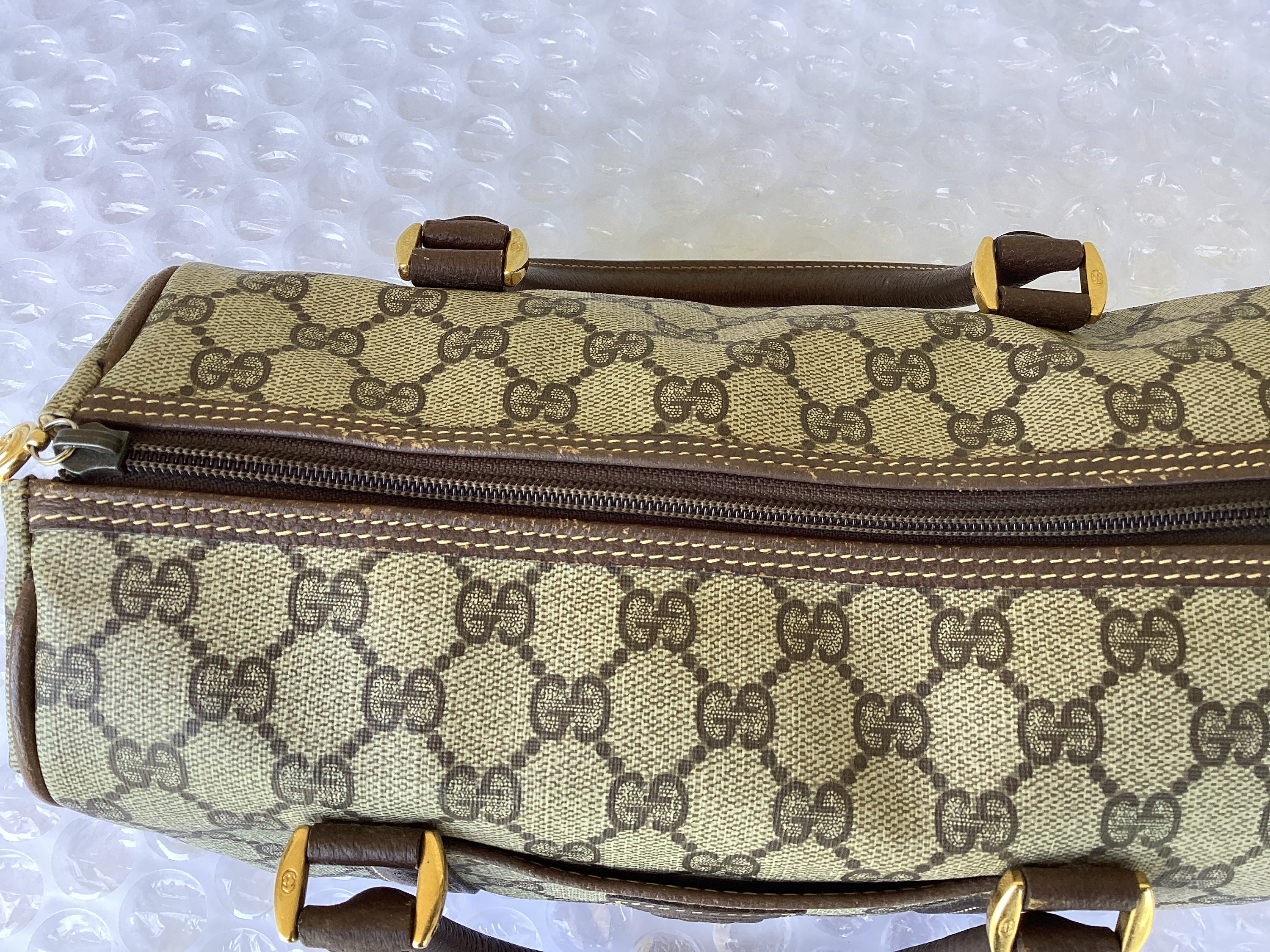 Vintage Old Gucci Doctor Bag Brown Canvas Good Preowned 