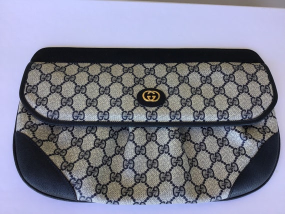 Vintage Gucci Clutch Blue Canvas Mint Exterior Co… - image 2