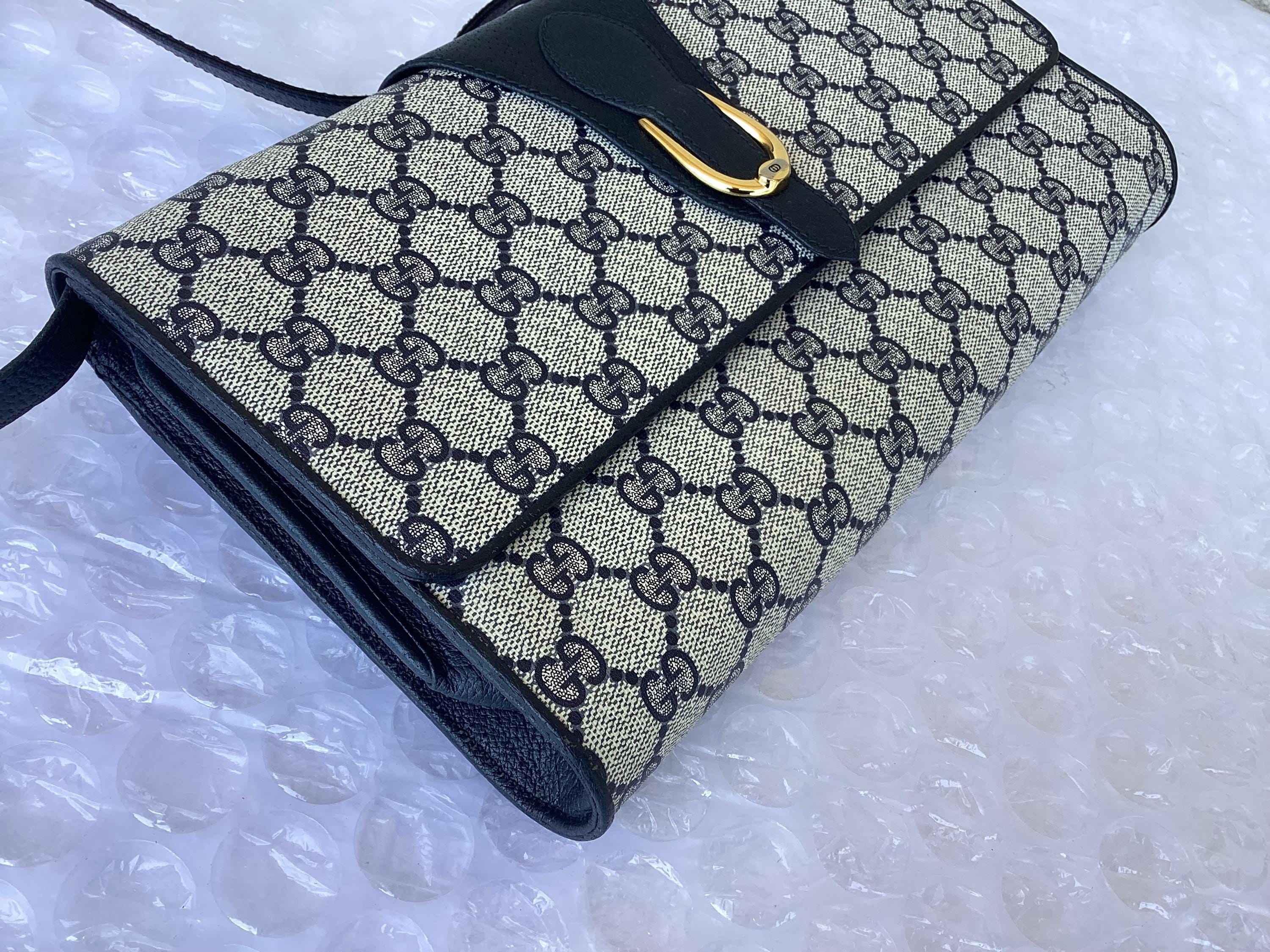 Vintage 1980's Gucci Shoulder Bag Blue Canvas Great Exterior