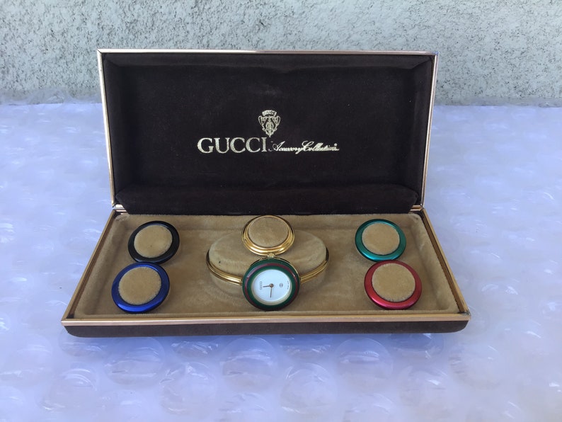 Vintage Old Gucci Interchangeable Bezel Watch Gold Tone Mint Condition 