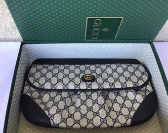 Vintage Gucci 1980's Clutch Blue Canvas Mint Exterior Condición exterior