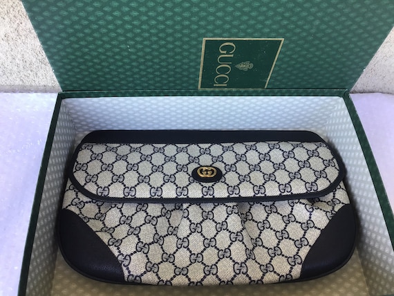 Vintage Gucci 1980’s Clutch Blue Canvas Mint Exte… - image 1