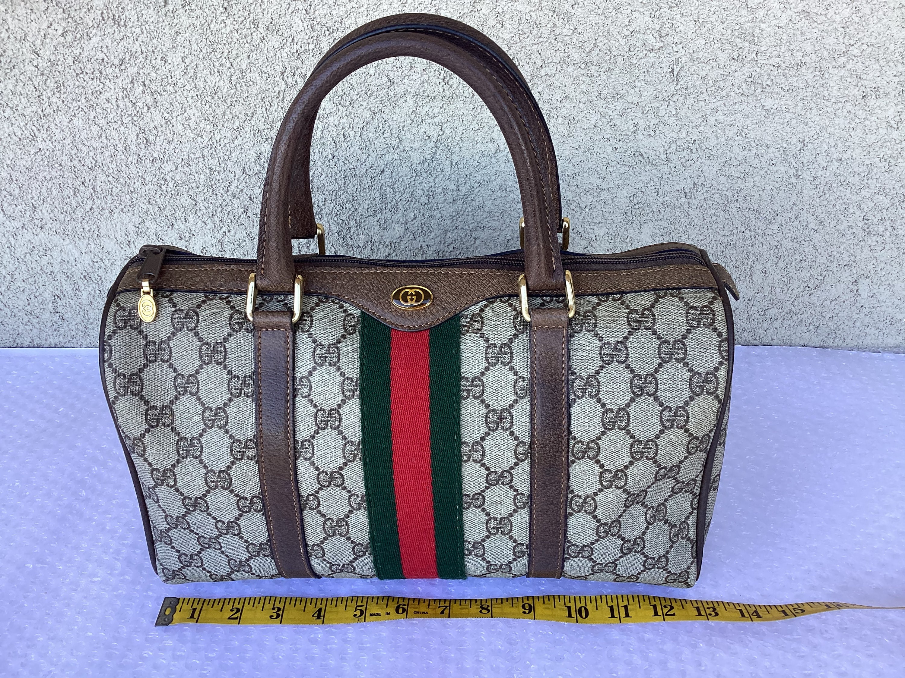 Old 1980's Vintage Gucci Doctor's Bag Web Brown Canvas used Preowned Condition