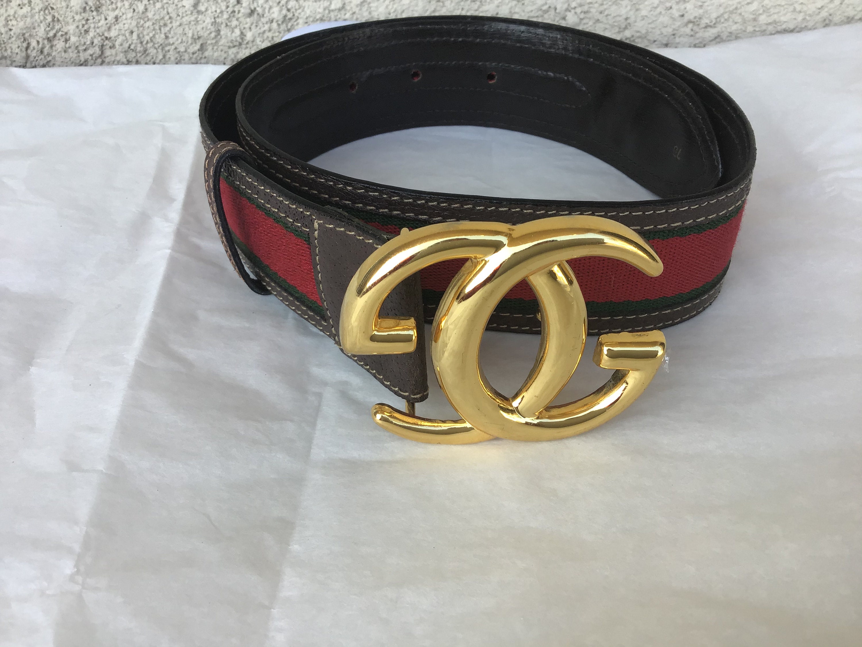 GUCCI GG Belt With Double G Buckle Supreme Canvas & Black Leather Size  80•32