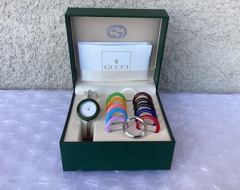 Vintage Gucci 11/12.2 Interchangeable Bezel Bangle Watch Stainless Steel Near Mint Preowned Condition
