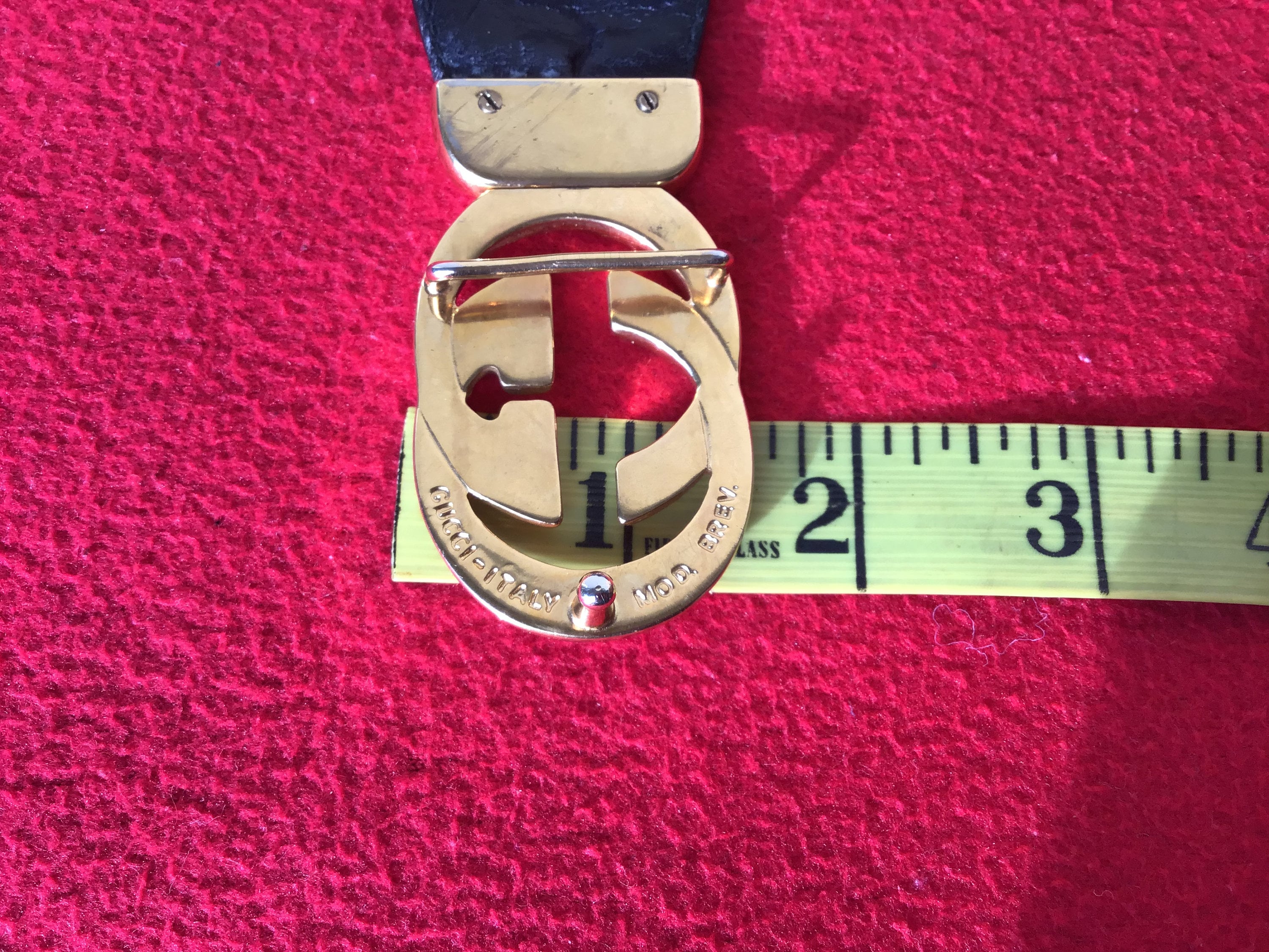 Vintage Gucci GG Buckle With Red & Green Skinny Belt Used 