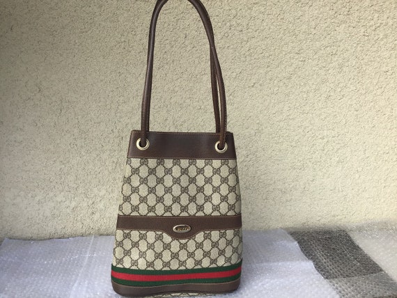 Vintage Gucci Drawstrings Bucket Bag Brown Canvas
