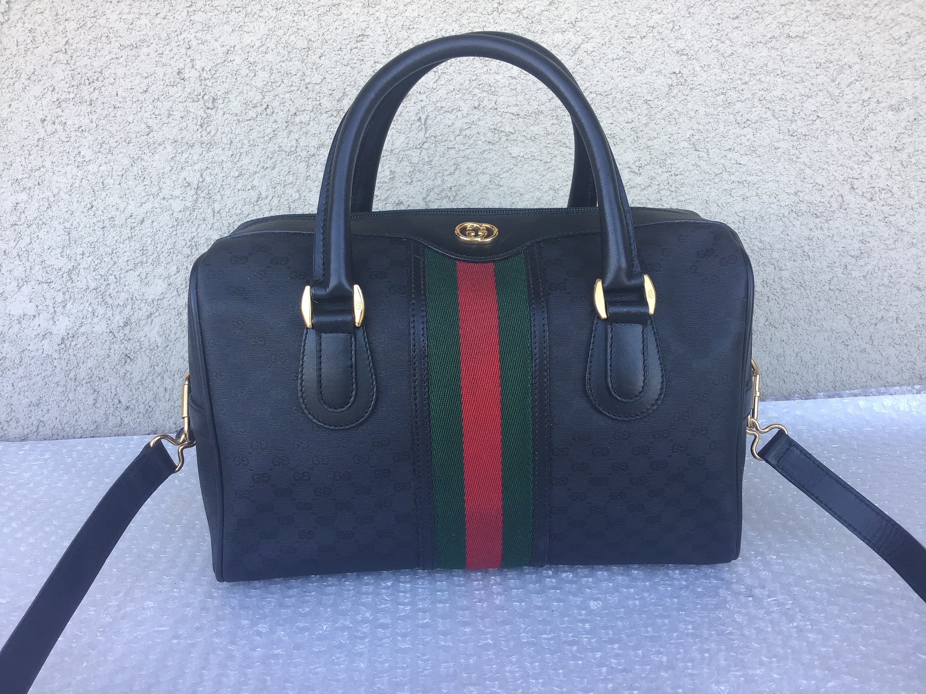 Vintage Old Gucci Doctor Bag with Detachable Strap Black Canvas Good  Condition