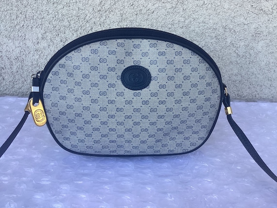 Old Vintage 1990's Gucci Small Crossbody Shoulder Bag Micro GG Black Canvas Good Preowned Condition