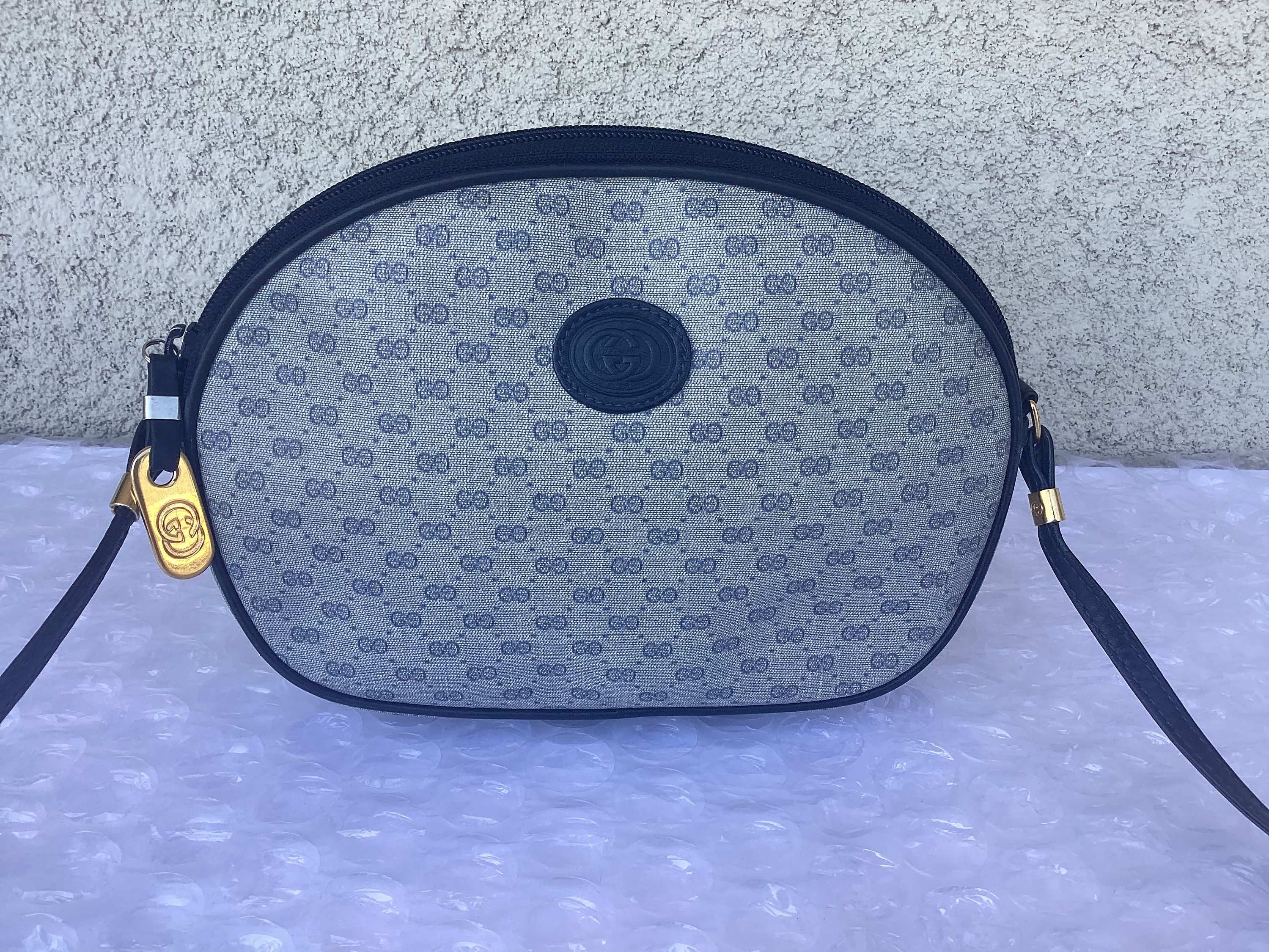 Old Vintage Gucci Small Blue Micro GG Canvas Crossbody Bag 