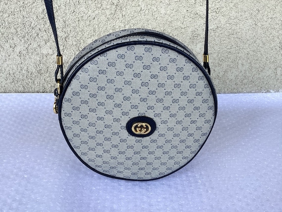 Old 1990s Vintage Gucci Round Canteen Bag Blue Micro GG -  Sweden